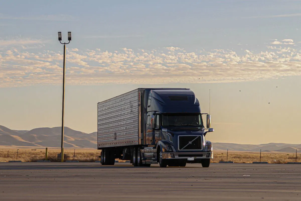 A commercial truck in a parking lot