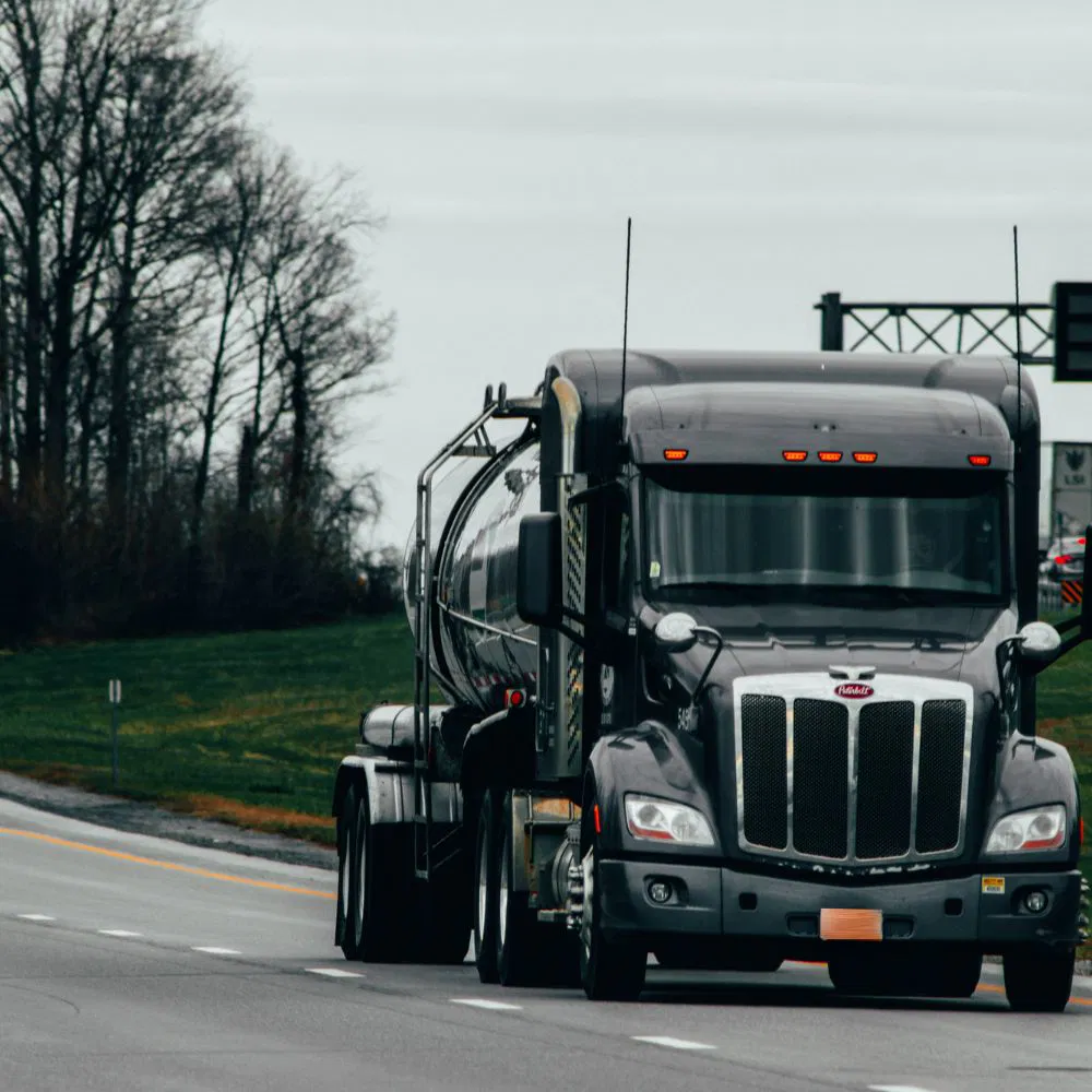 A commercial truck on a highway.